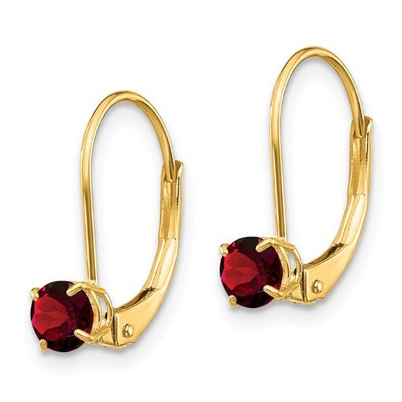 Solid 14K Yellow Gold Women's Garnet Gemstone Leverback Earrings